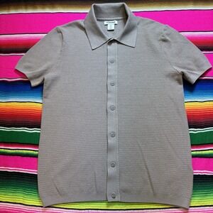 Thom Aaron Sweater Polo Shirt Men‎ S Taupe Button Up Rayon Blend Short Sleeve